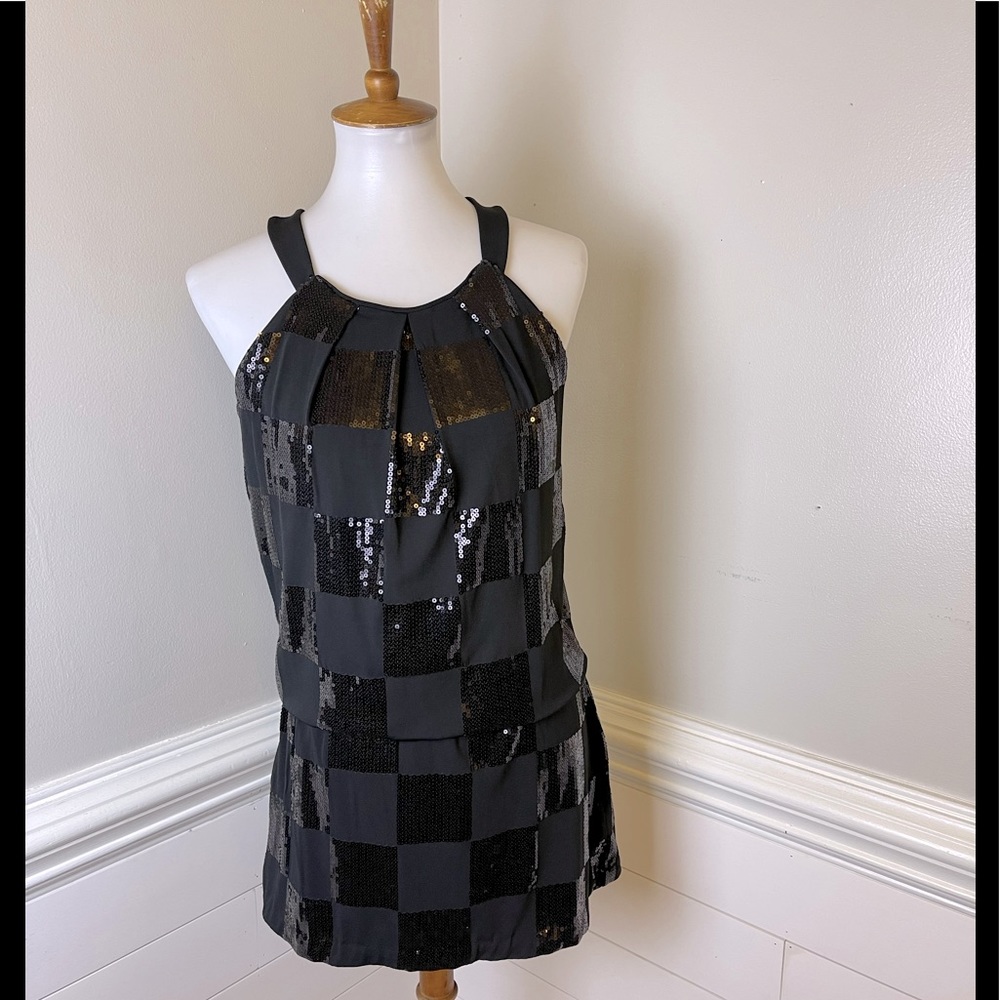 White House Black Market Black Evening Sequined Tunic Top S FREE SHIP